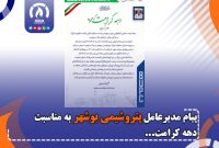 پیام مدیرعامل پتروشیمی بوشهر به مناسبت دهه کرامت